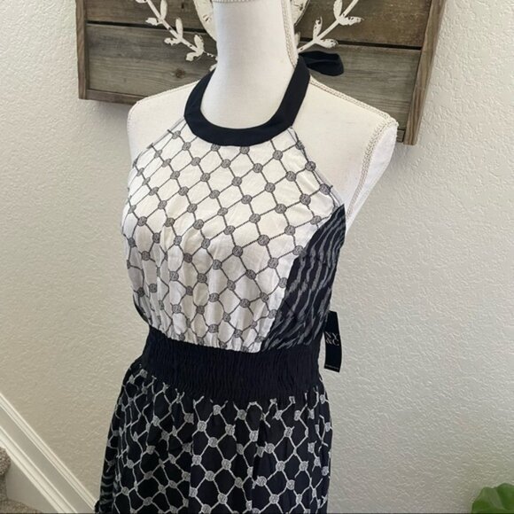 New York‎ & Co black white halter maxi dress cotton size L NWT - Picture 2 of 11